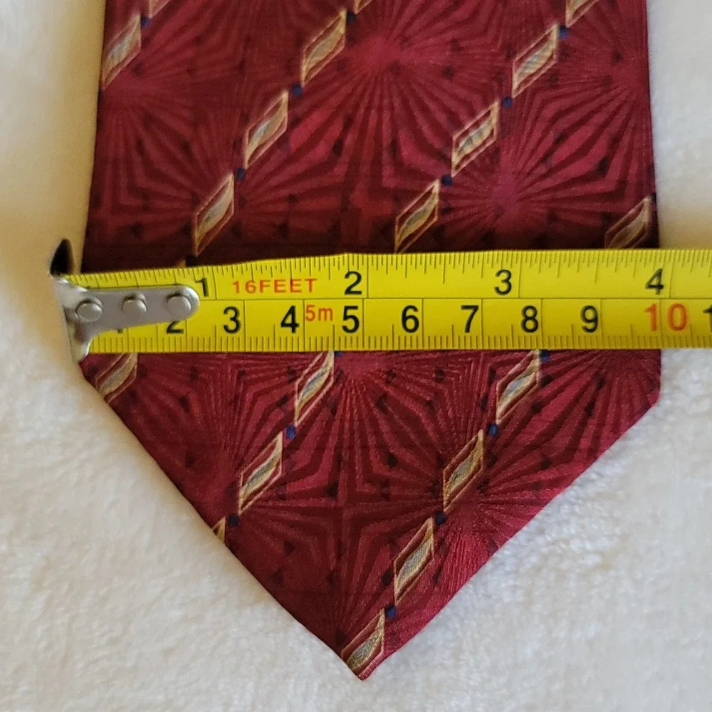 Bill Blass Necktie Mens OS Burgundy Geometric‎ Sunburst Silk Black Label Tie